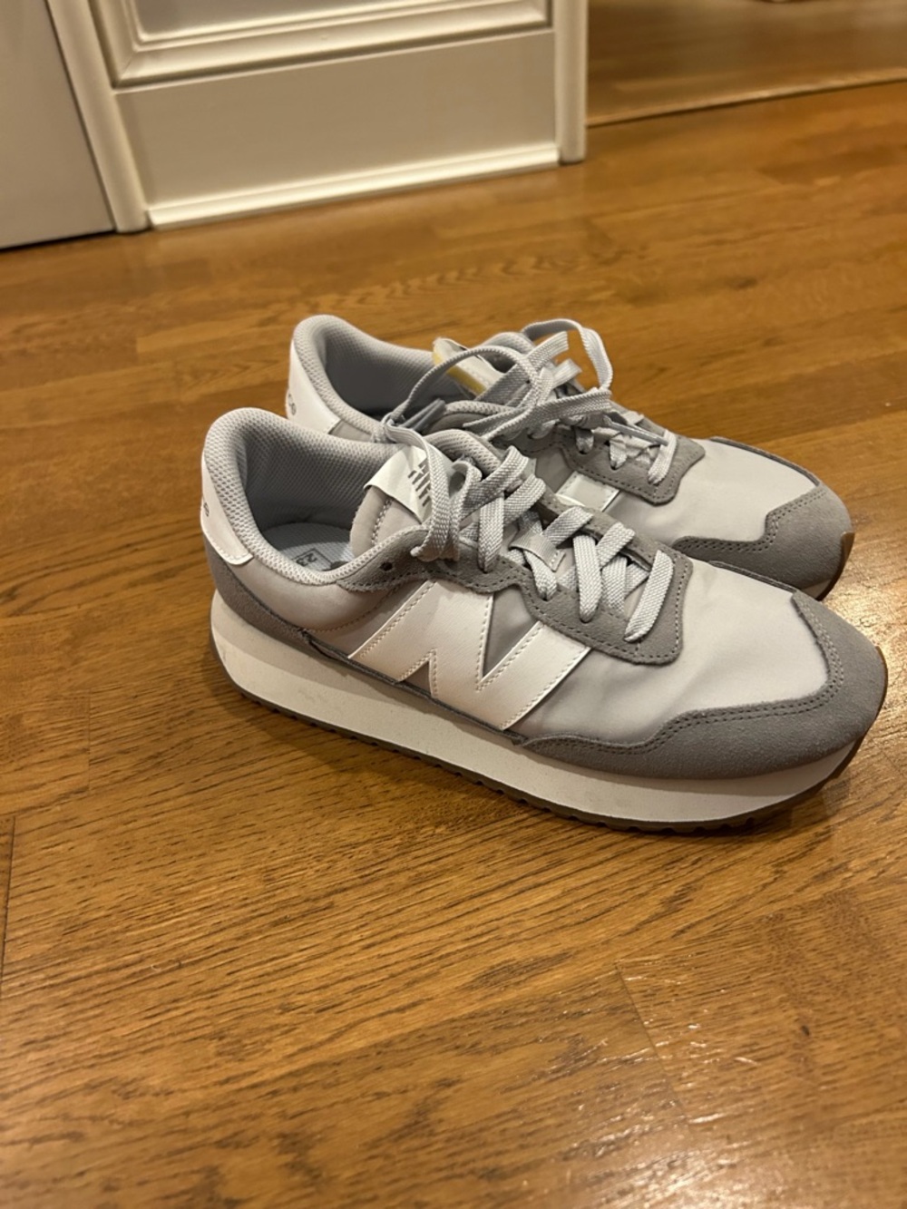 New Balance Gray and White Retro Runner Sneakers